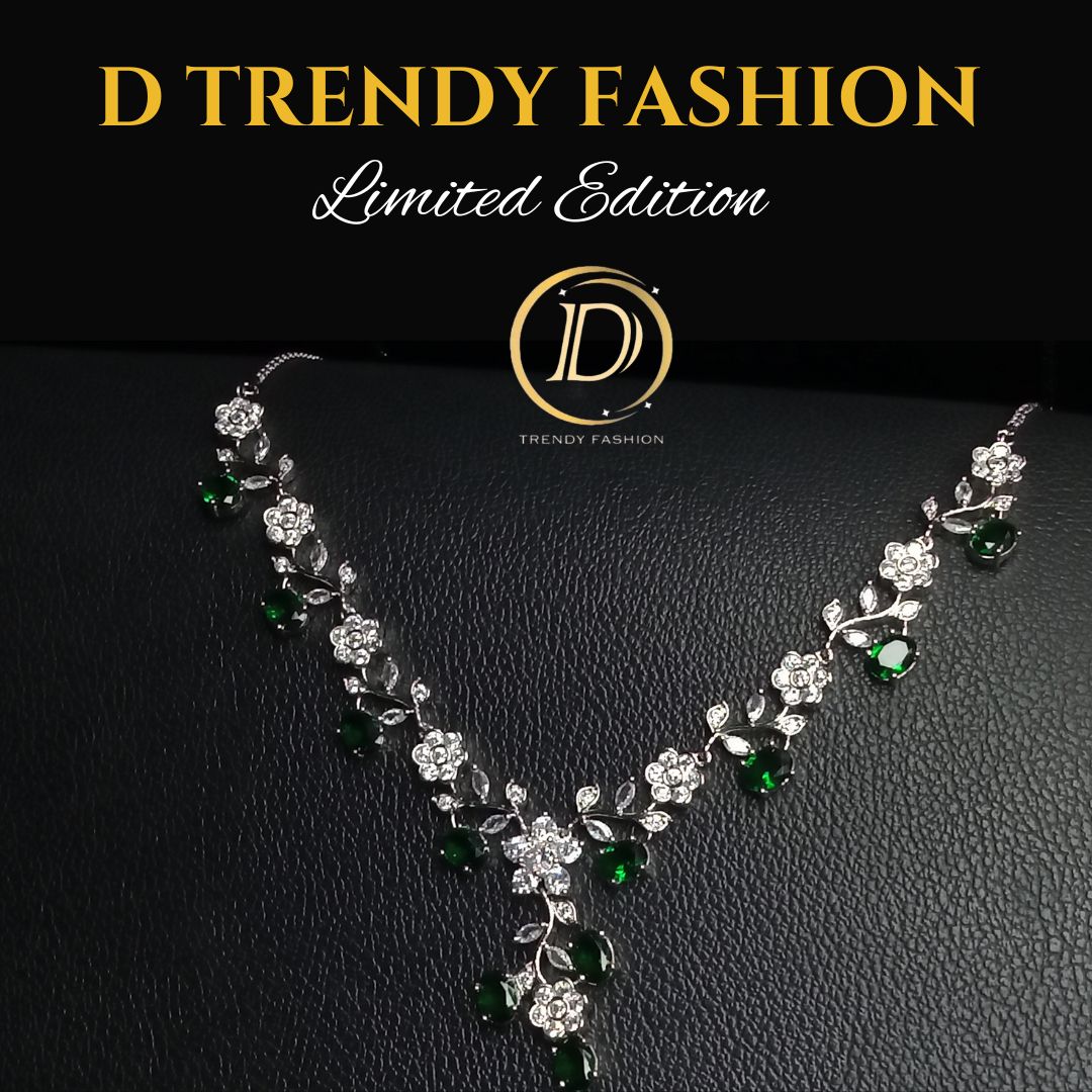 Elegant Emerald Green AD Necklace