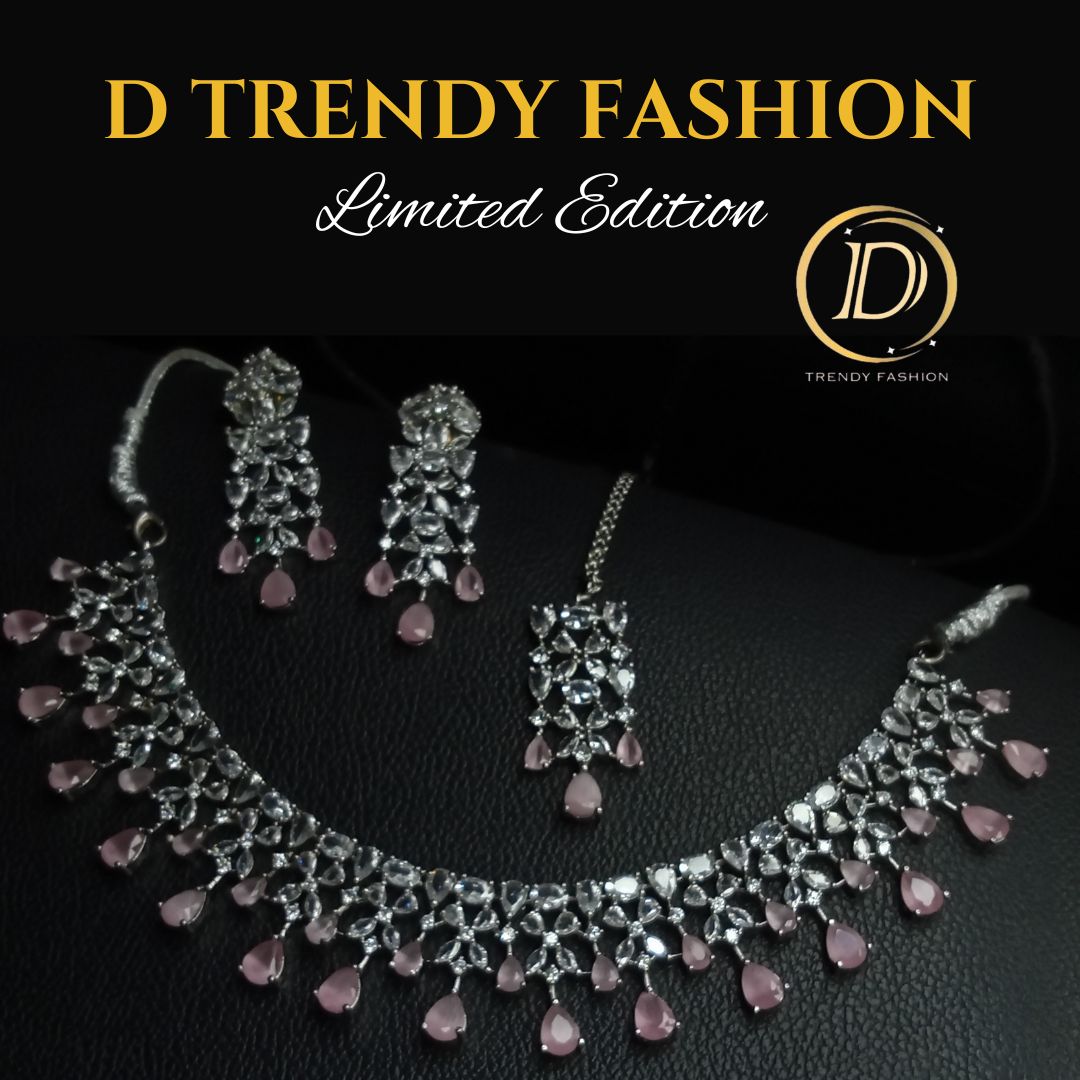 AD Bridal Necklace Set with Pink Monalisa Stone – Limited Edition
