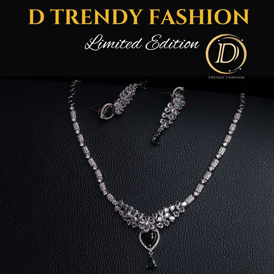 Emereled Silver AD Necklace Jewelry Set