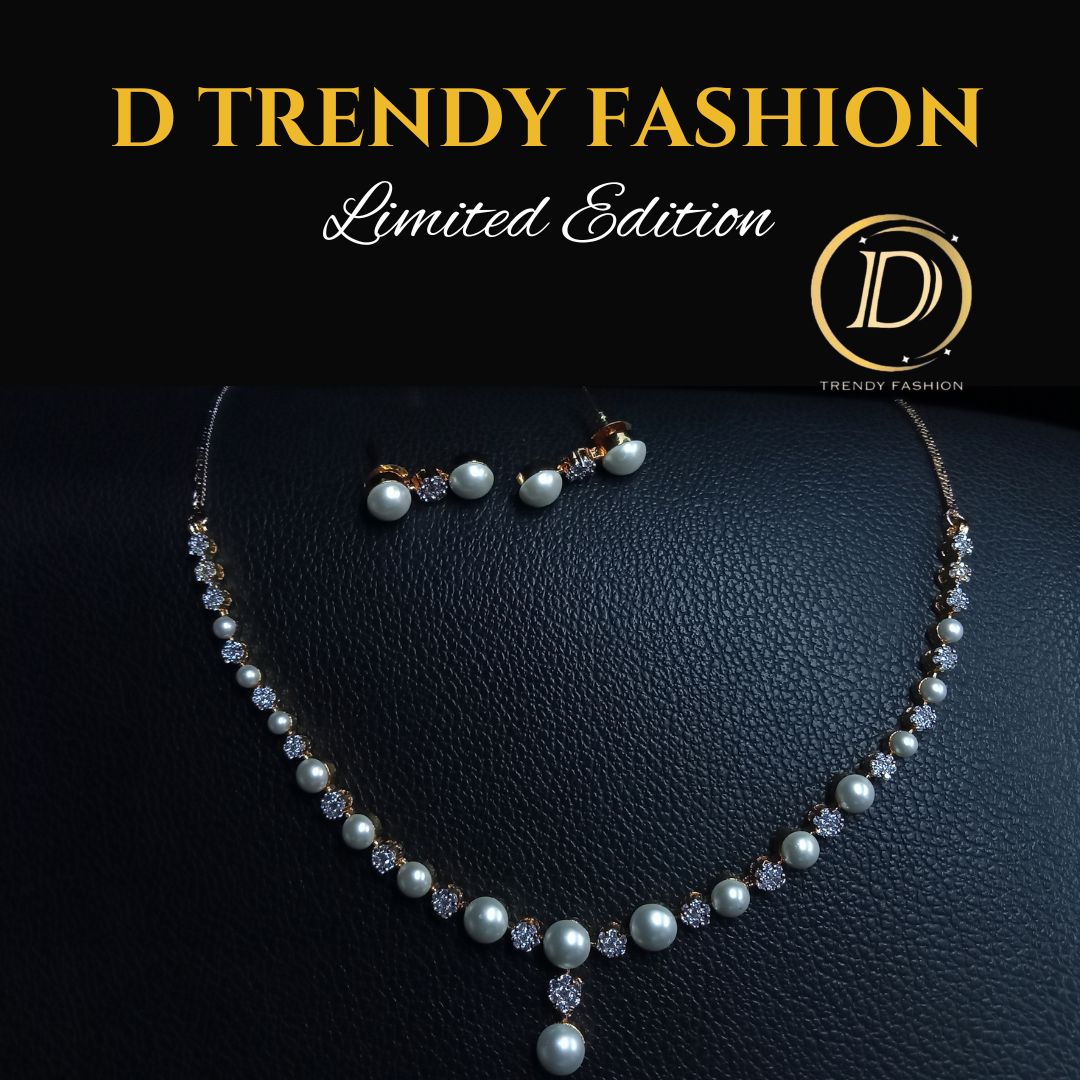 Elegant Pearl and Gold Polish AD Jewelry Set