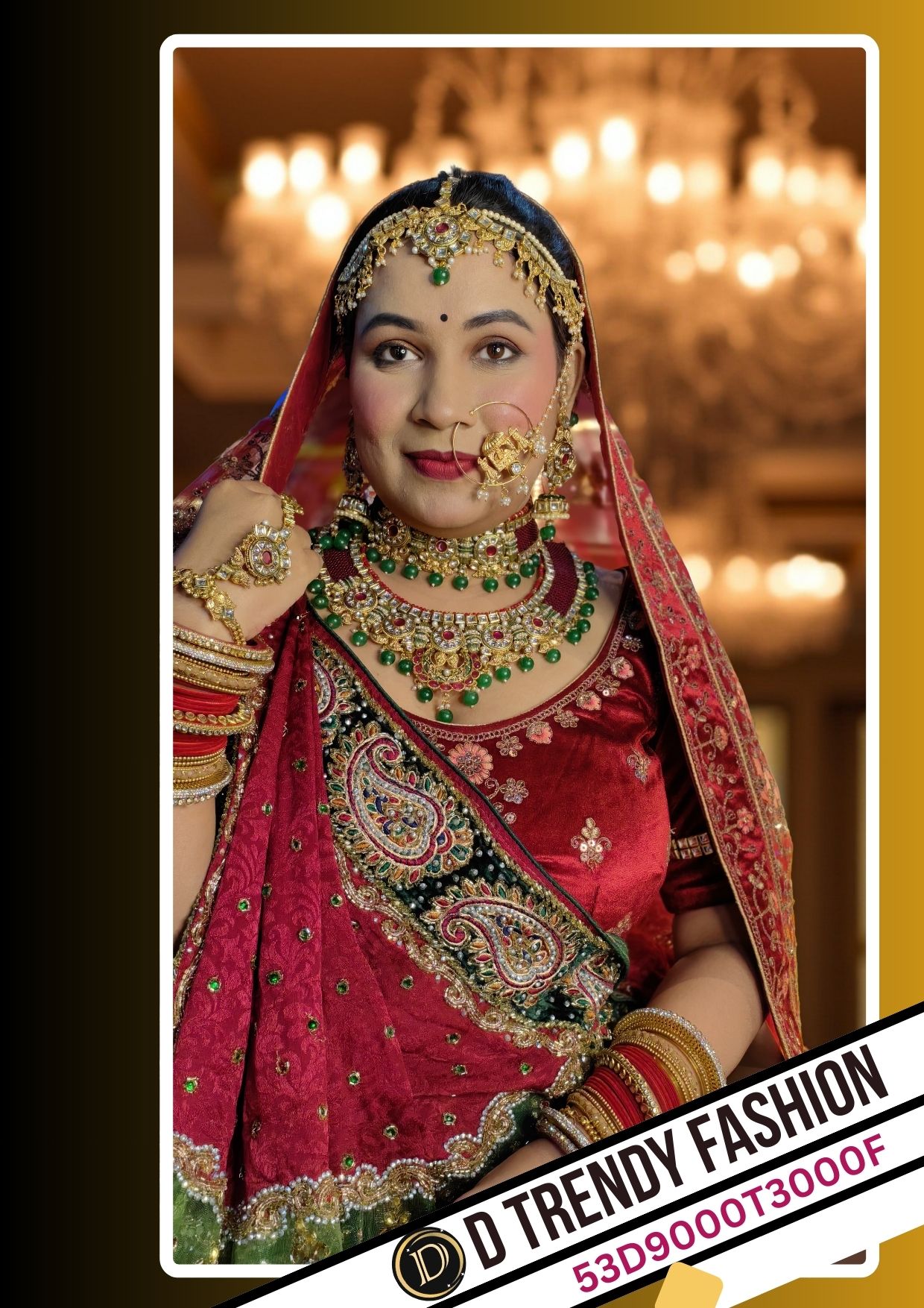 Traditional Indian Rajwadi - Mahroon Green Full Bridal Jewelry Set