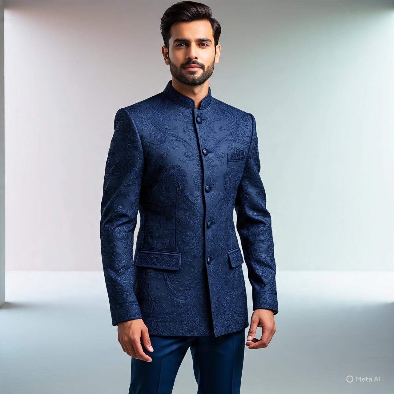Elegant Navy Blue Sherwani