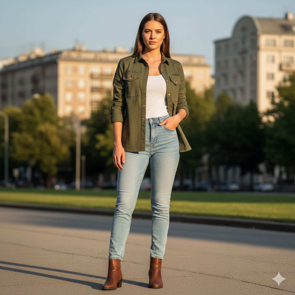 Olive Green Casual cargo Shirt Jacket