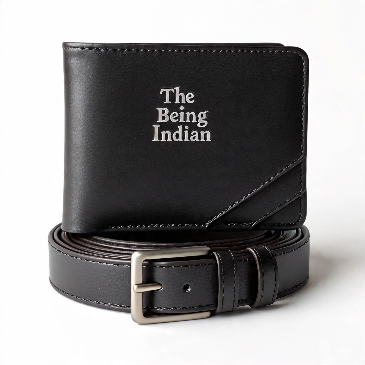 The Being Indian Black Leather Wallet and Belt Set