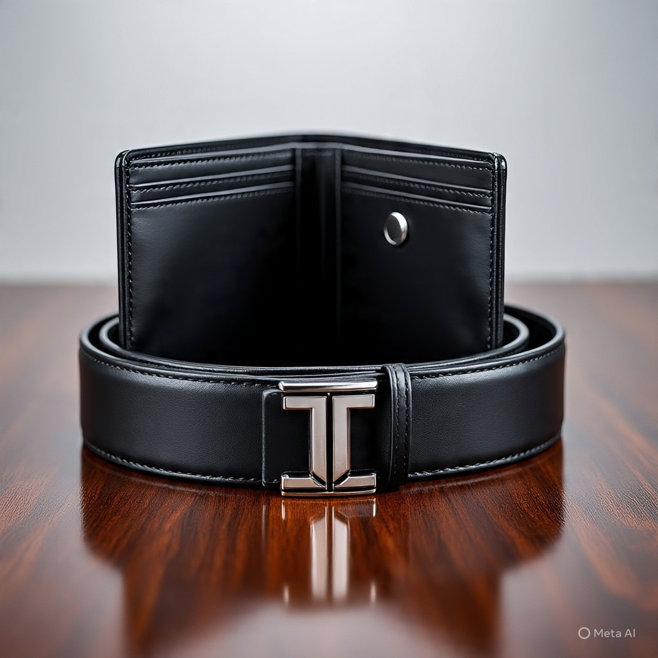 Black Leather Belt and Wallet Set