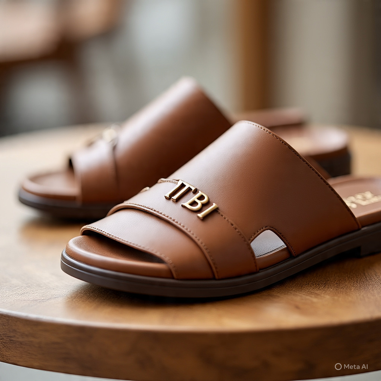 Brown Leather Slide Sandals