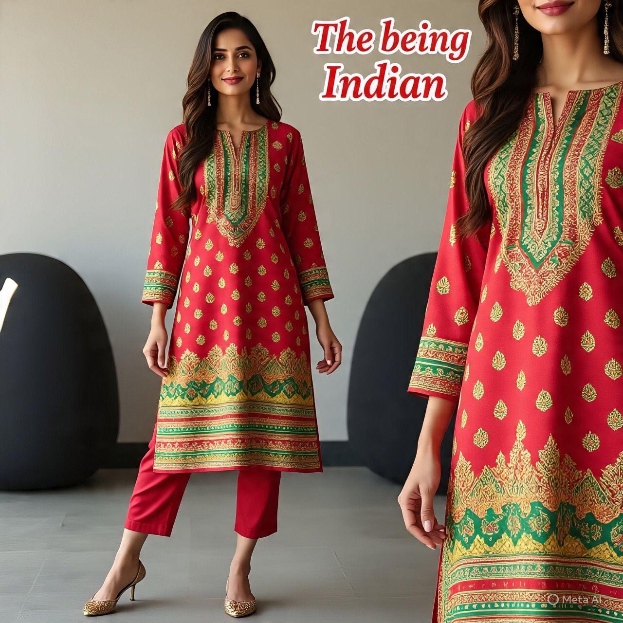 Red Indian Ethnic Kurti Set