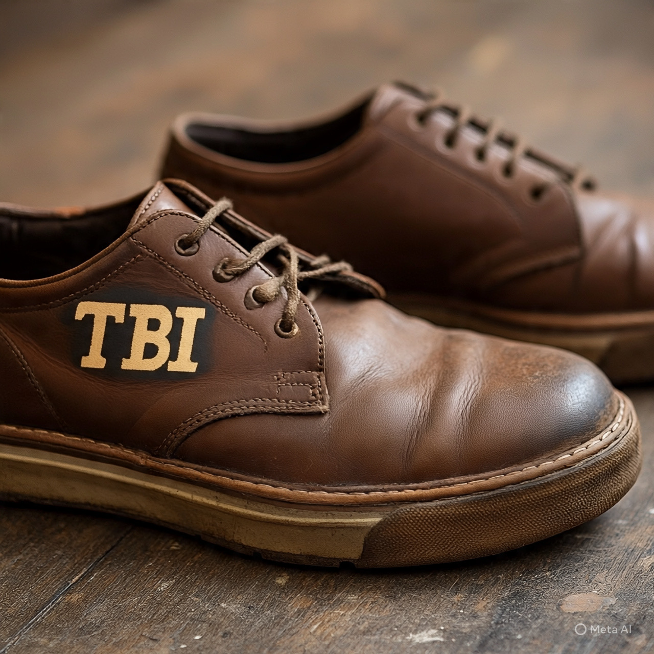 Brown Leather Shoes with TBI Print