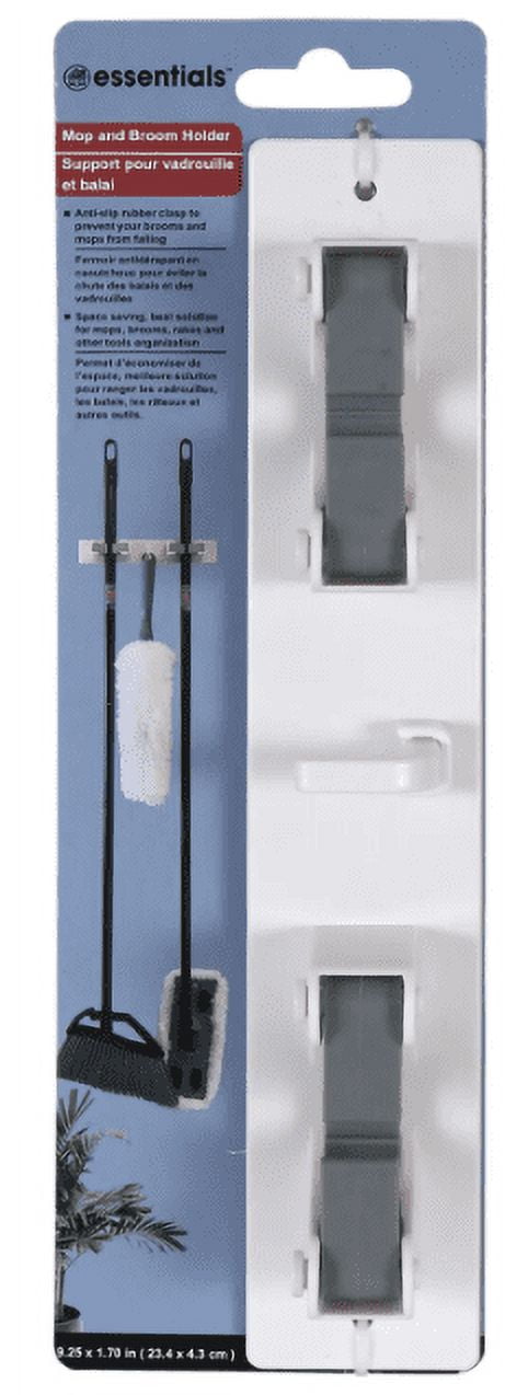 Set of 1-Essentials Anti Slip Adhesive\and Broom Holder Broom Bracket Mop Bracket (1 count) Broom Gripper Holds Self Adhesive Broom and Dustpan Hanger for Home, Kitchen, Garden, Garage Storage Systems