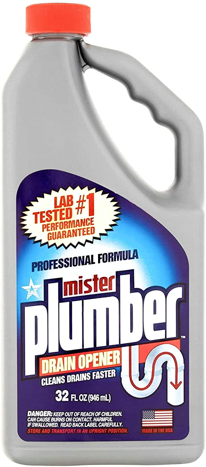 Drain Opener + Drain Cleaner 32 fl oz (Main Lines, Sinks, Tubs, Toilets, Showers, Kitchen Sinks) - Mister Plumber - 2 pack