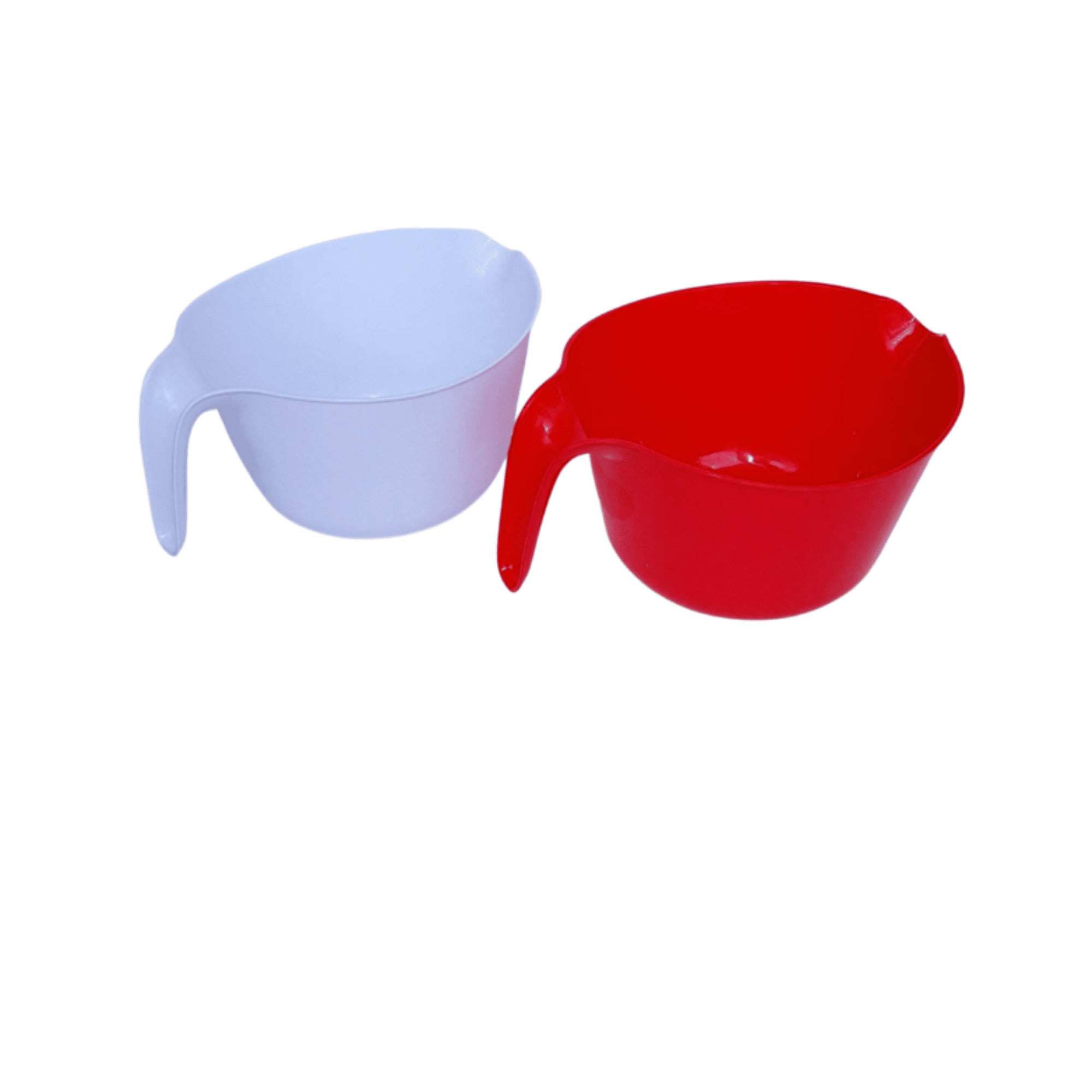 Plastic Mixing Bowls Sets with Handles 2.5 Qt Large, Lightweight Pourable Mixing Bowl Red and White Handle Pour Spout Cups Kitchen Cooking Baking Supplies(Set of 2)