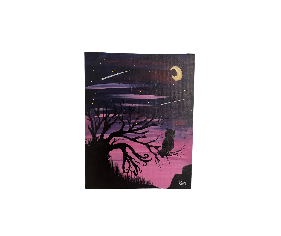 Night Sky Owl Painting 8x10 on canvas board
