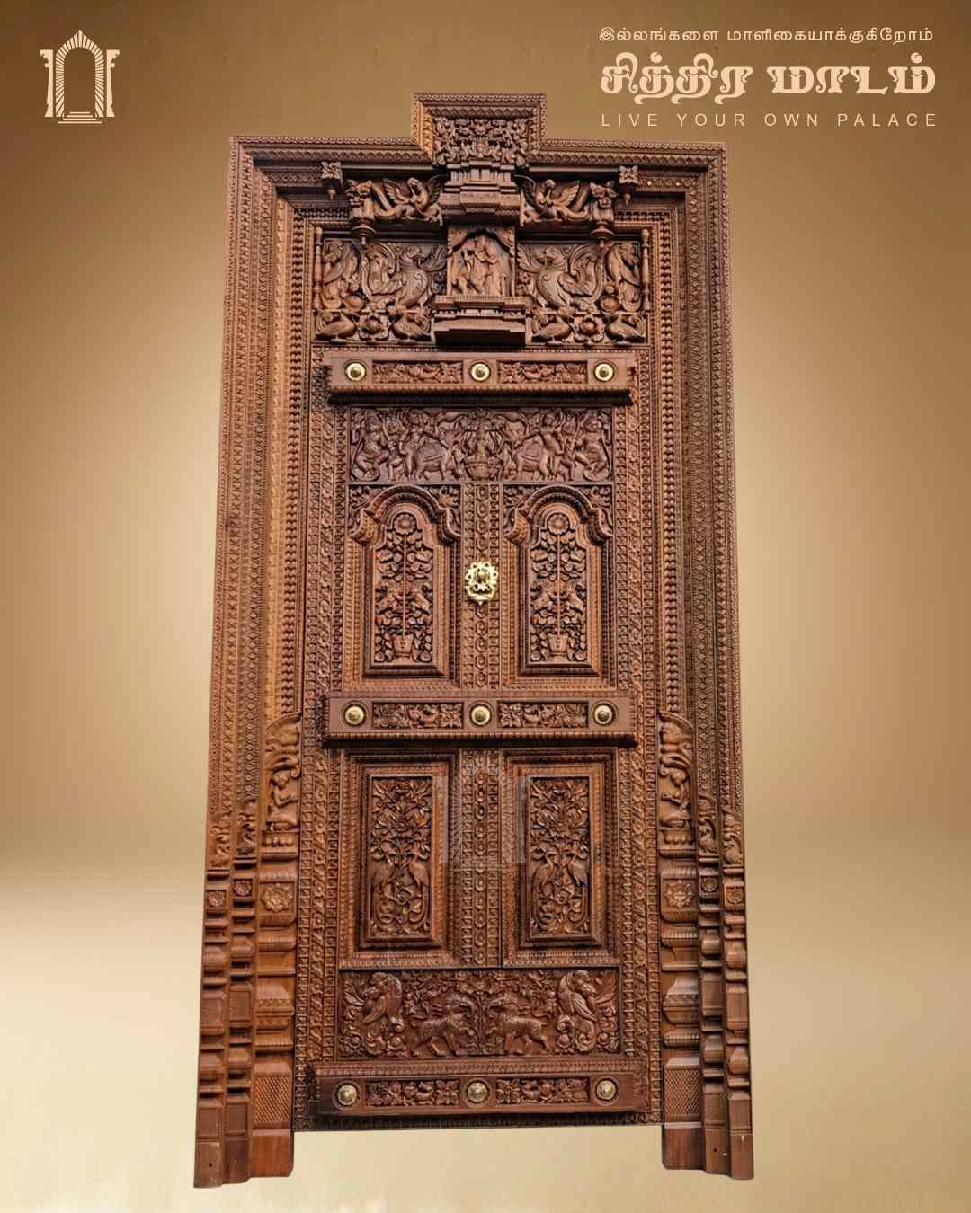 Chettinad Radha Krishna Grand Teak Wood Carved Door – Luxury Entrance