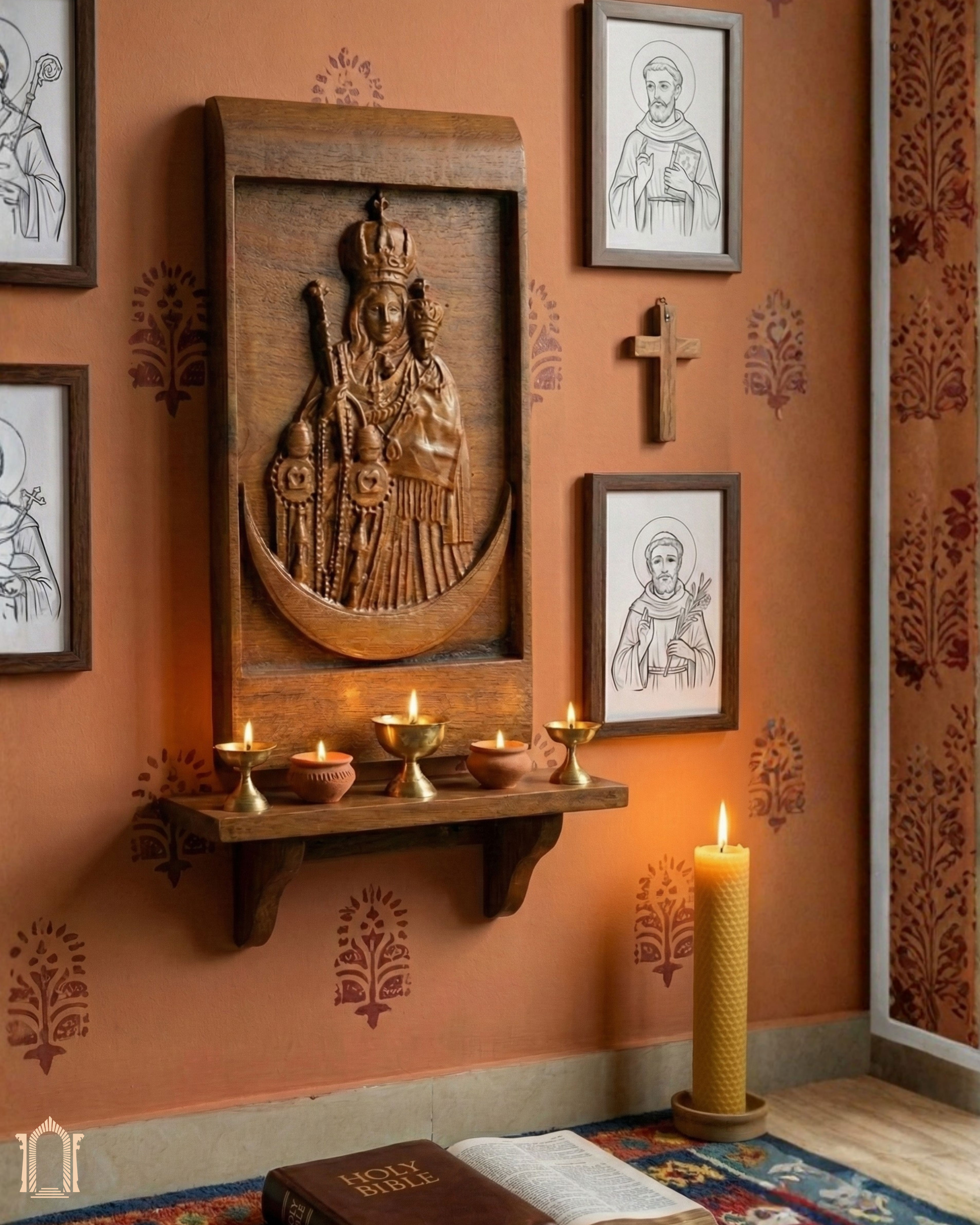 Mother Mary with Child Jesus Teak Wood Panel – Sacred Christian Wall Art