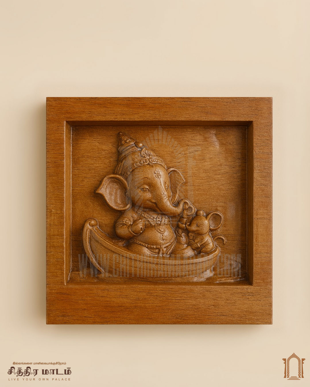 Baby Vinayagar on Boat Teak Wood Panel – Unique Chettinad Carving