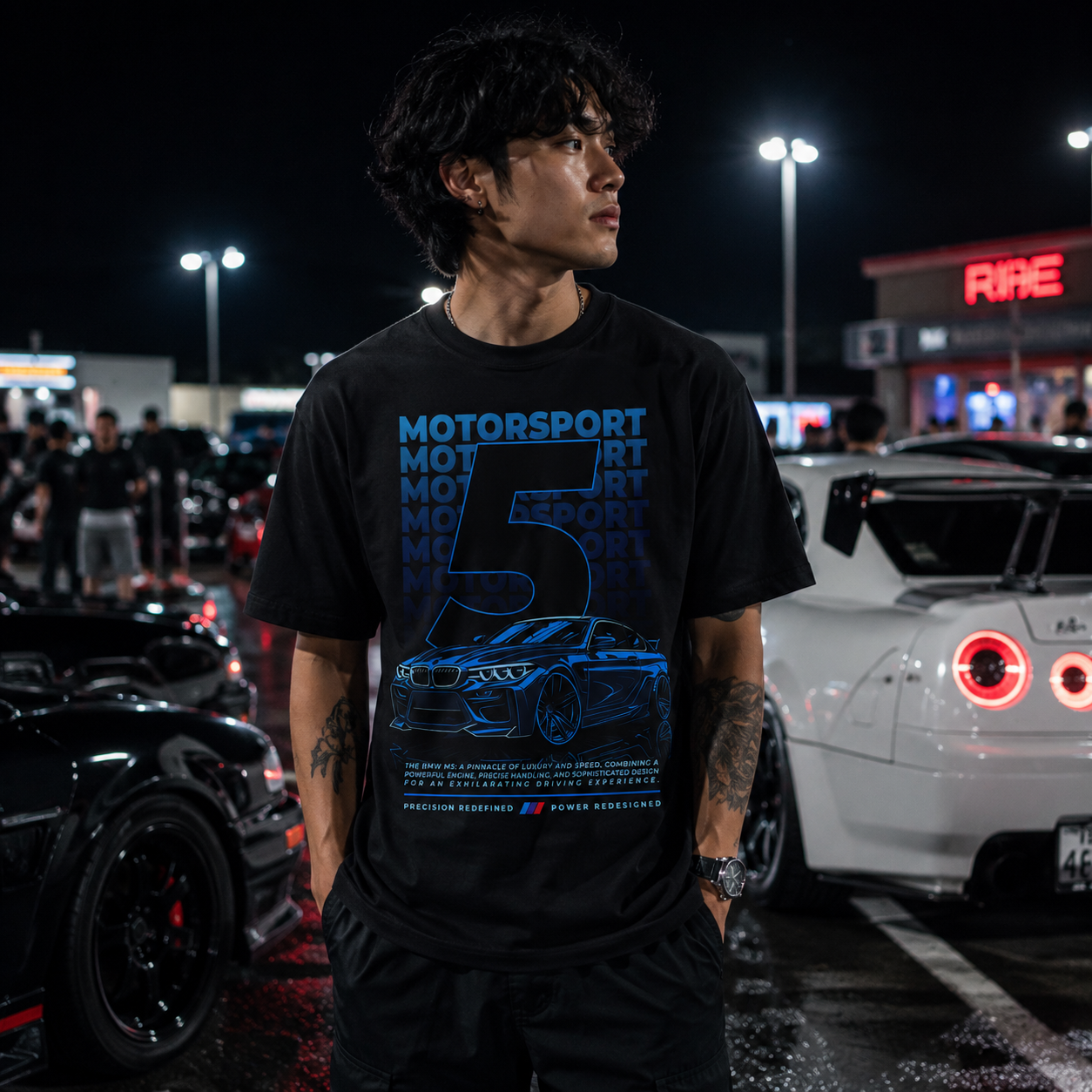BMW M5 Motorsport Graphic T Shirt JDM Car Meet Racing Streetwear Black Tee