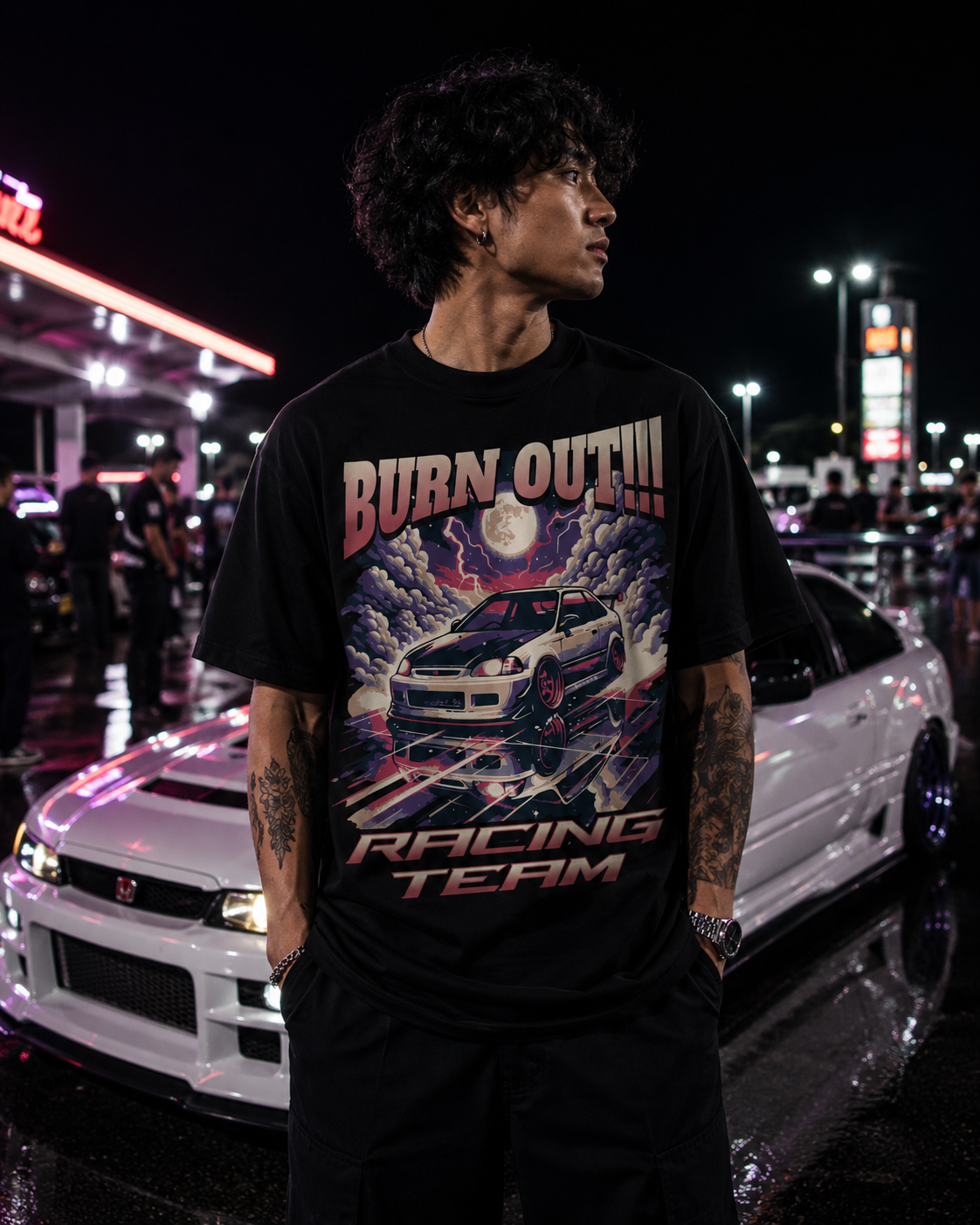 JDM Racing Graphic T Shirt Burnout Drift Car Japanese Streetwear Black Tee