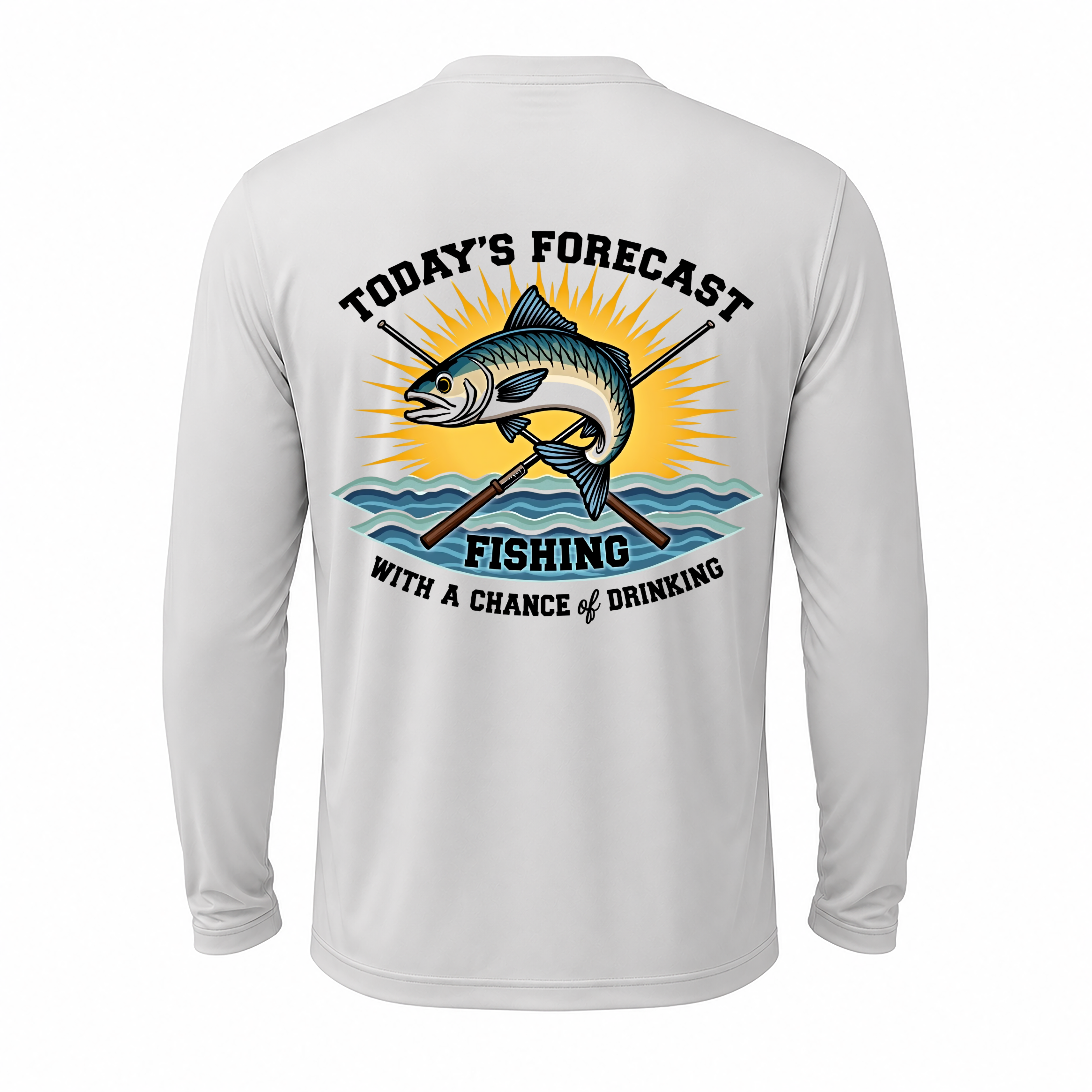 Funny Fishing Shirt for Men – Today's Forecast Fishing with a Chance of Drinking Long Sleeve Performance Tee | Vexury