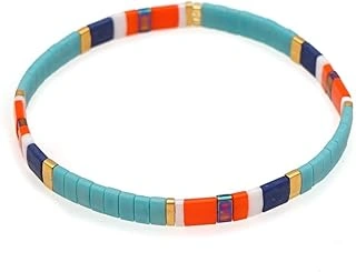 Pulsera Elástica Miyuki Tila: Turquesa, Naranja Vibrante y Azul Marino
