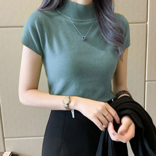 Short Sleeve Knitted Turtleneck Sweater