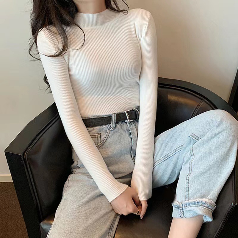 White Ribbed Long Sleeve Top