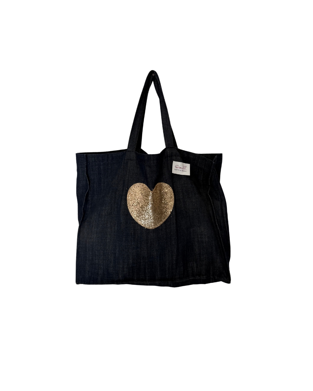 Borsa tote in denim con cuore dorato. Fatta a mano
