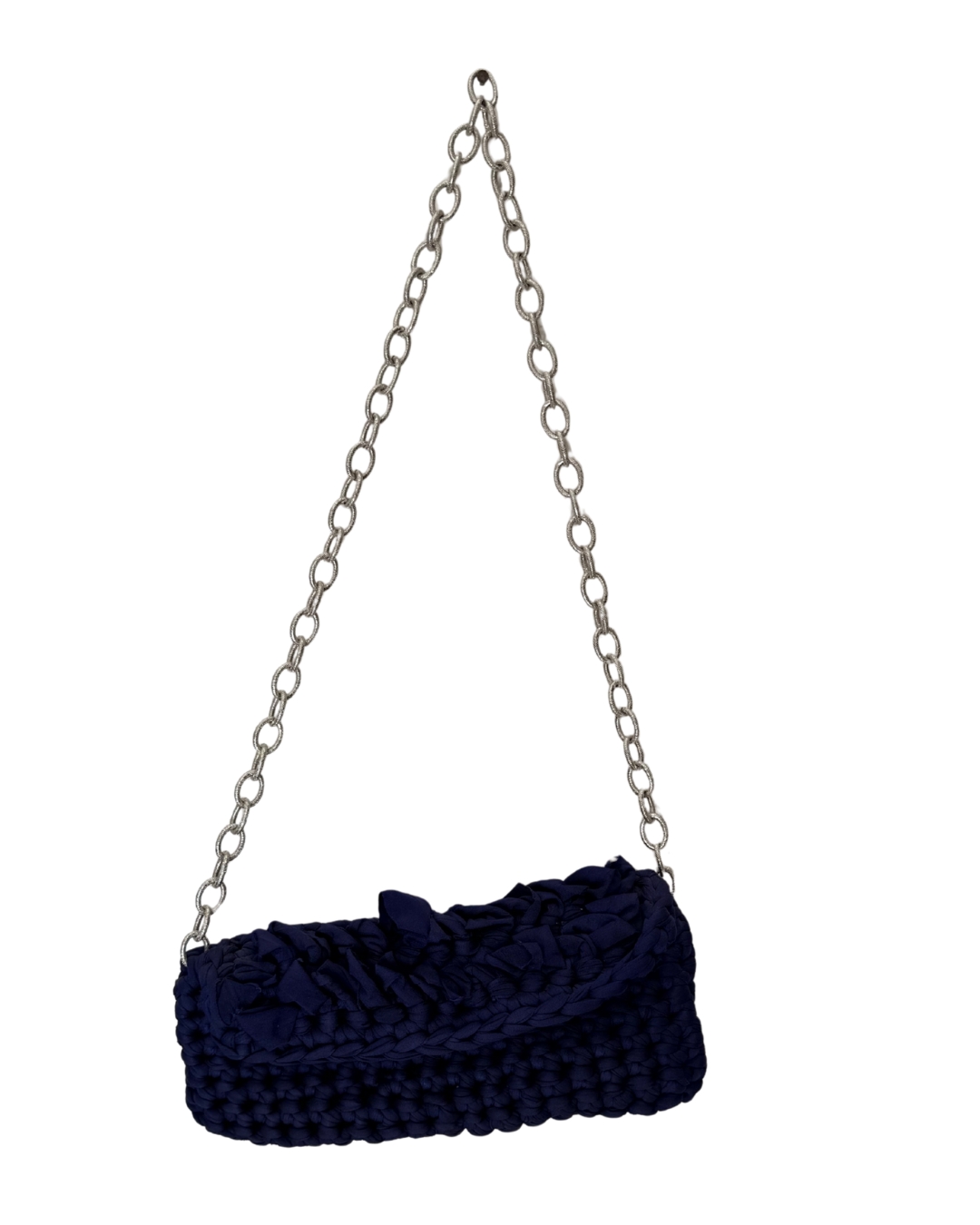 Borsa a tracolla blu, con finitura intrecciata fatta a mano