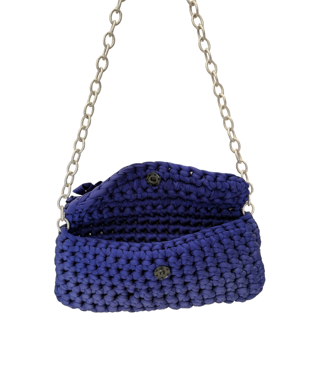 Borsa a tracolla blu, con finitura intrecciata fatta a mano