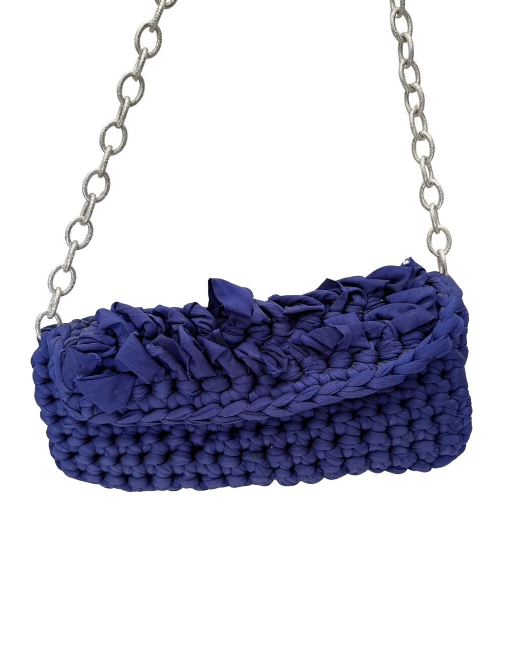 Borsa a tracolla blu, con finitura intrecciata fatta a mano