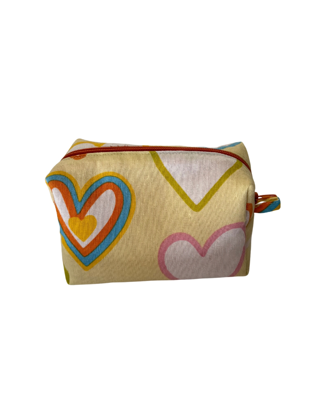 Pochette portaoggetti in cotone a fantasia di cuori., fatta a mano