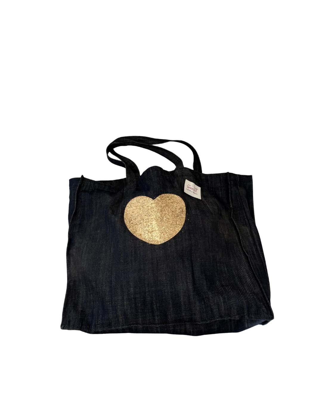Borsa tote in denim con cuore dorato. Fatta a mano