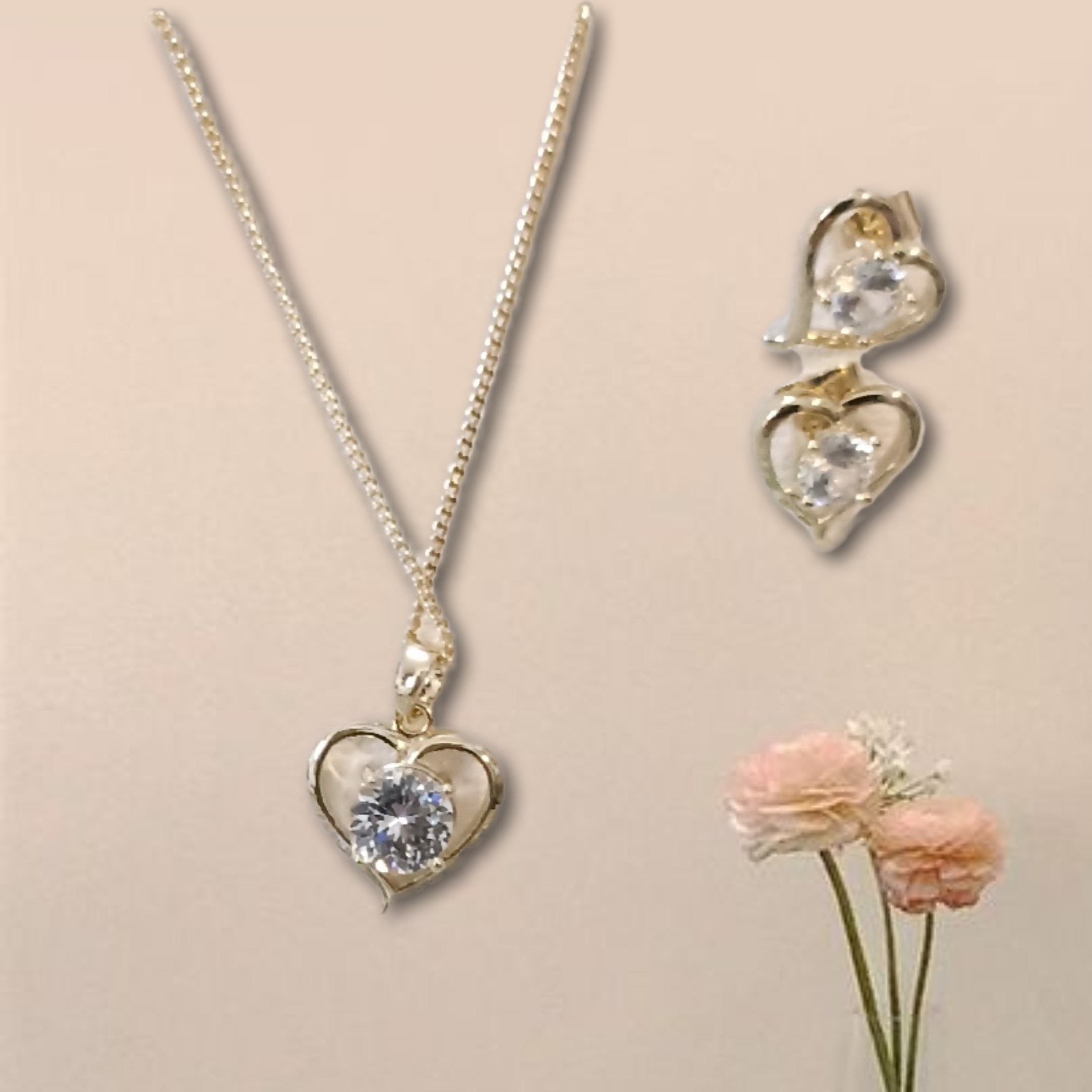 Conjunto de joyería corazón con brillante