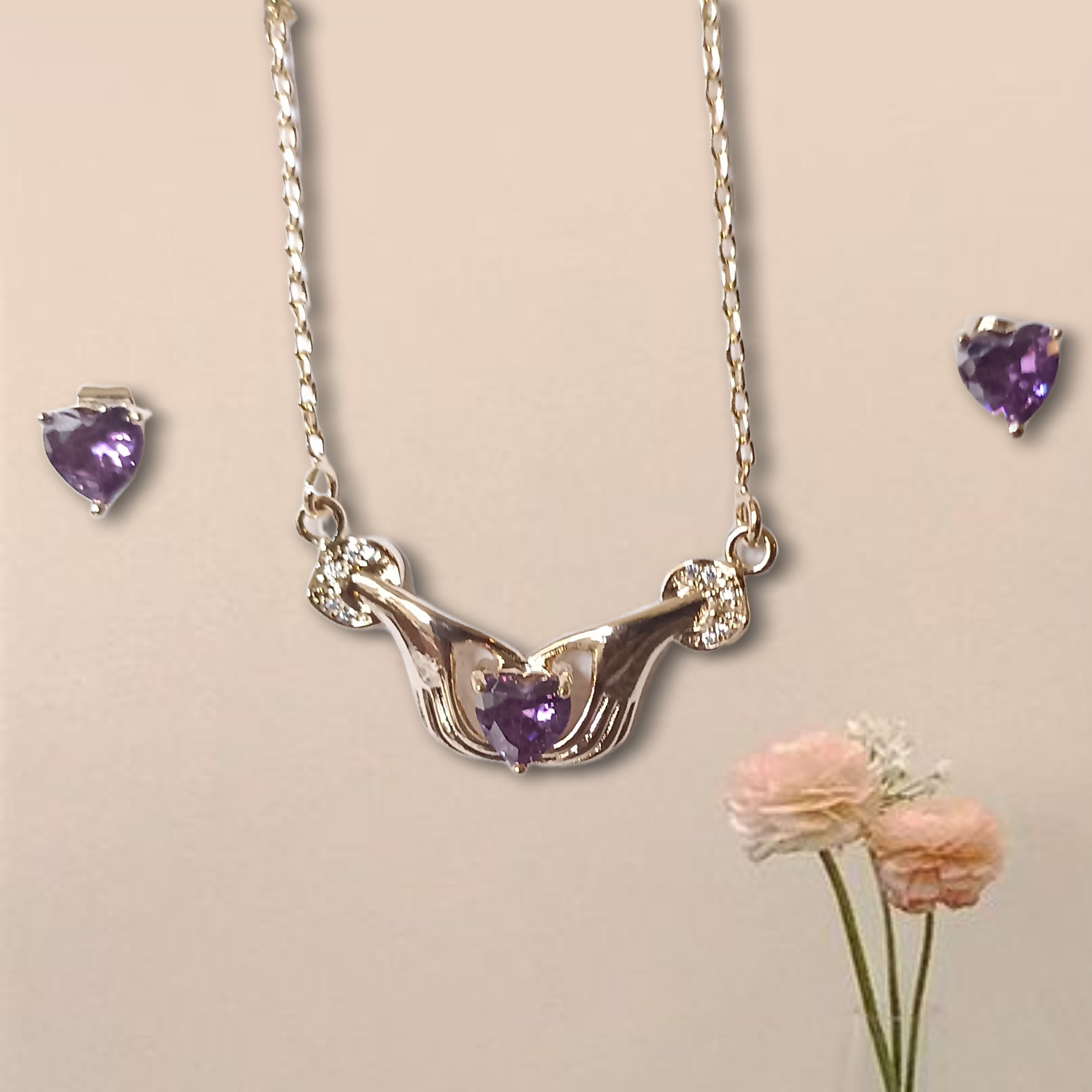 Juego de collar y aretes con amatista