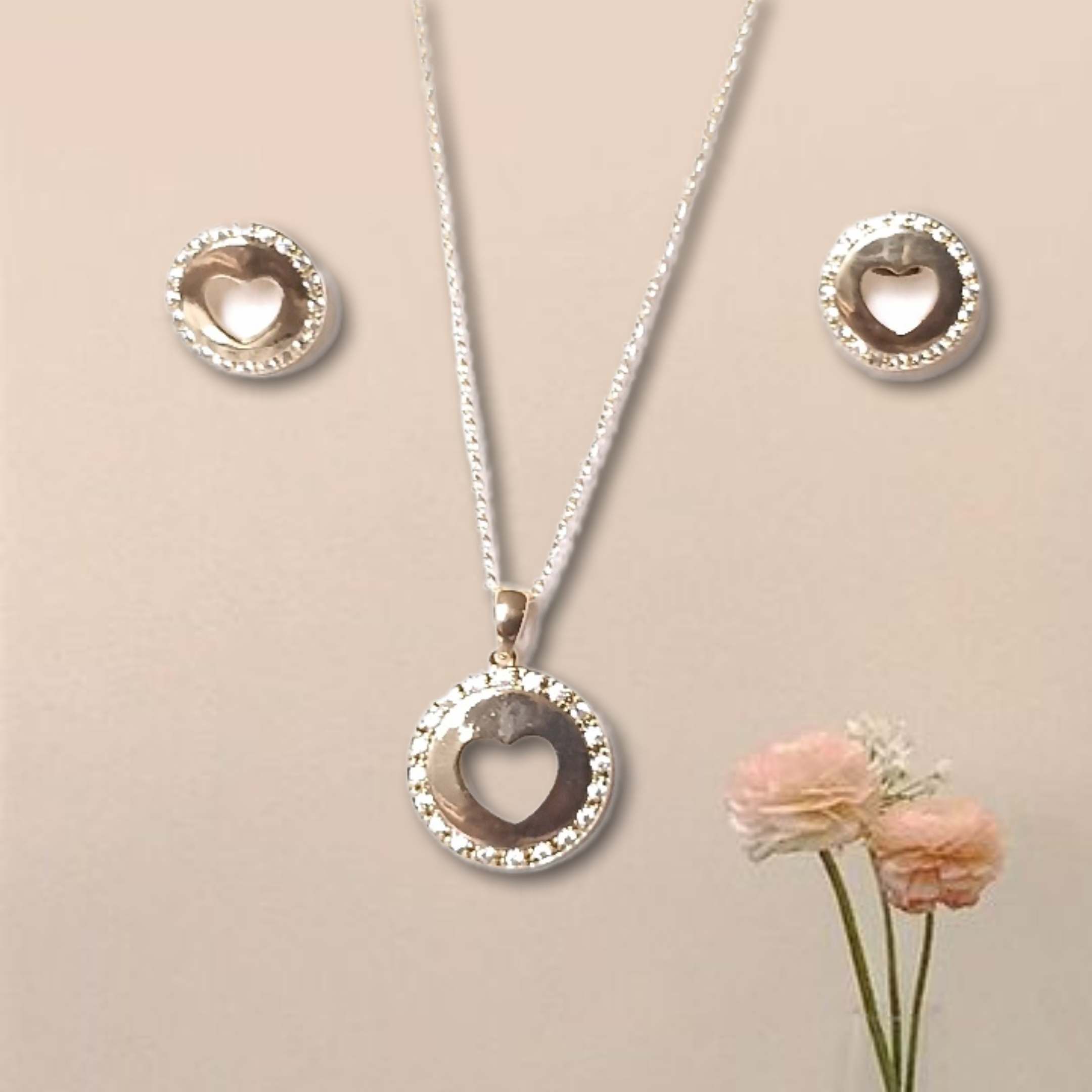 Conjunto de joyería corazón brillante