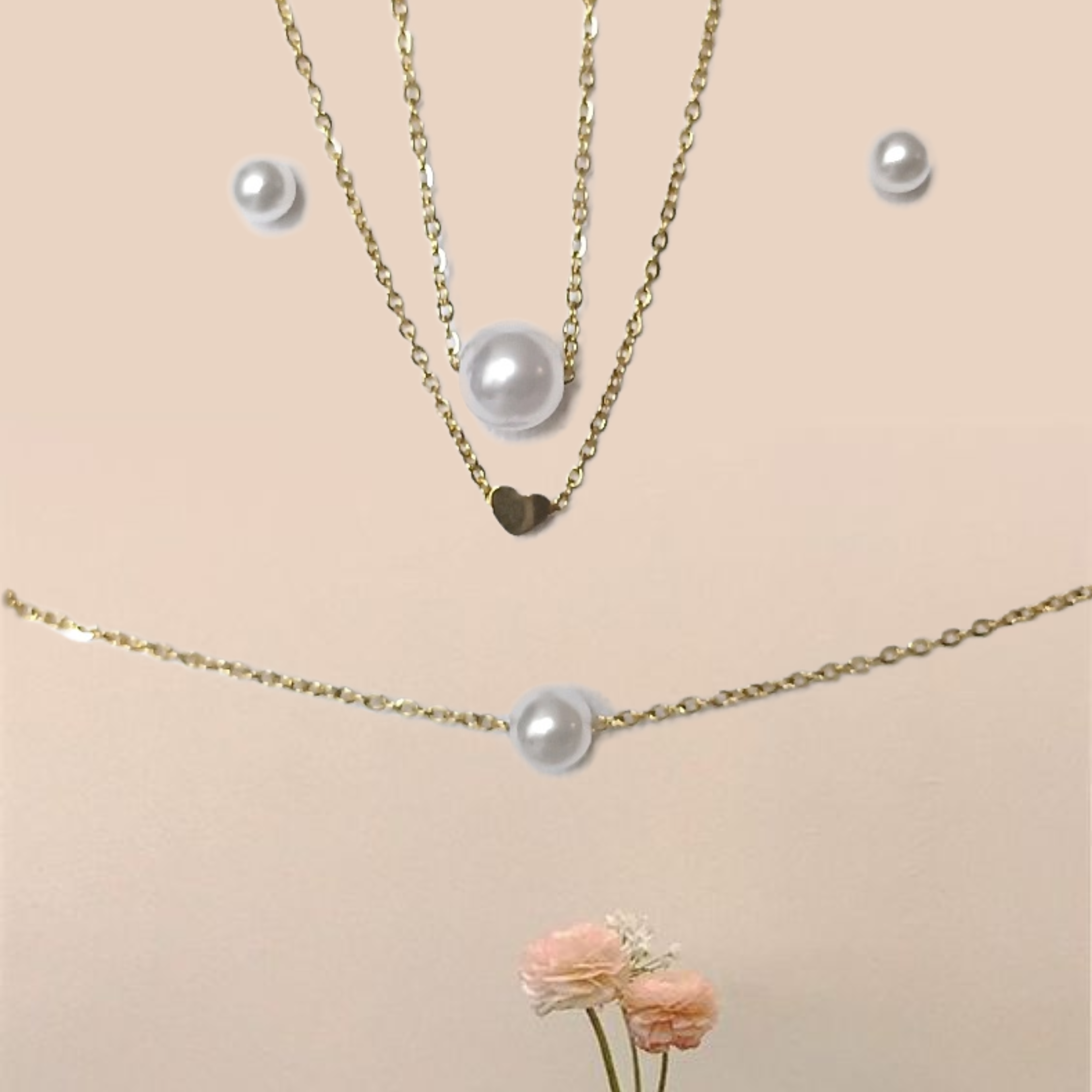 Collar con perla y dije de corazón