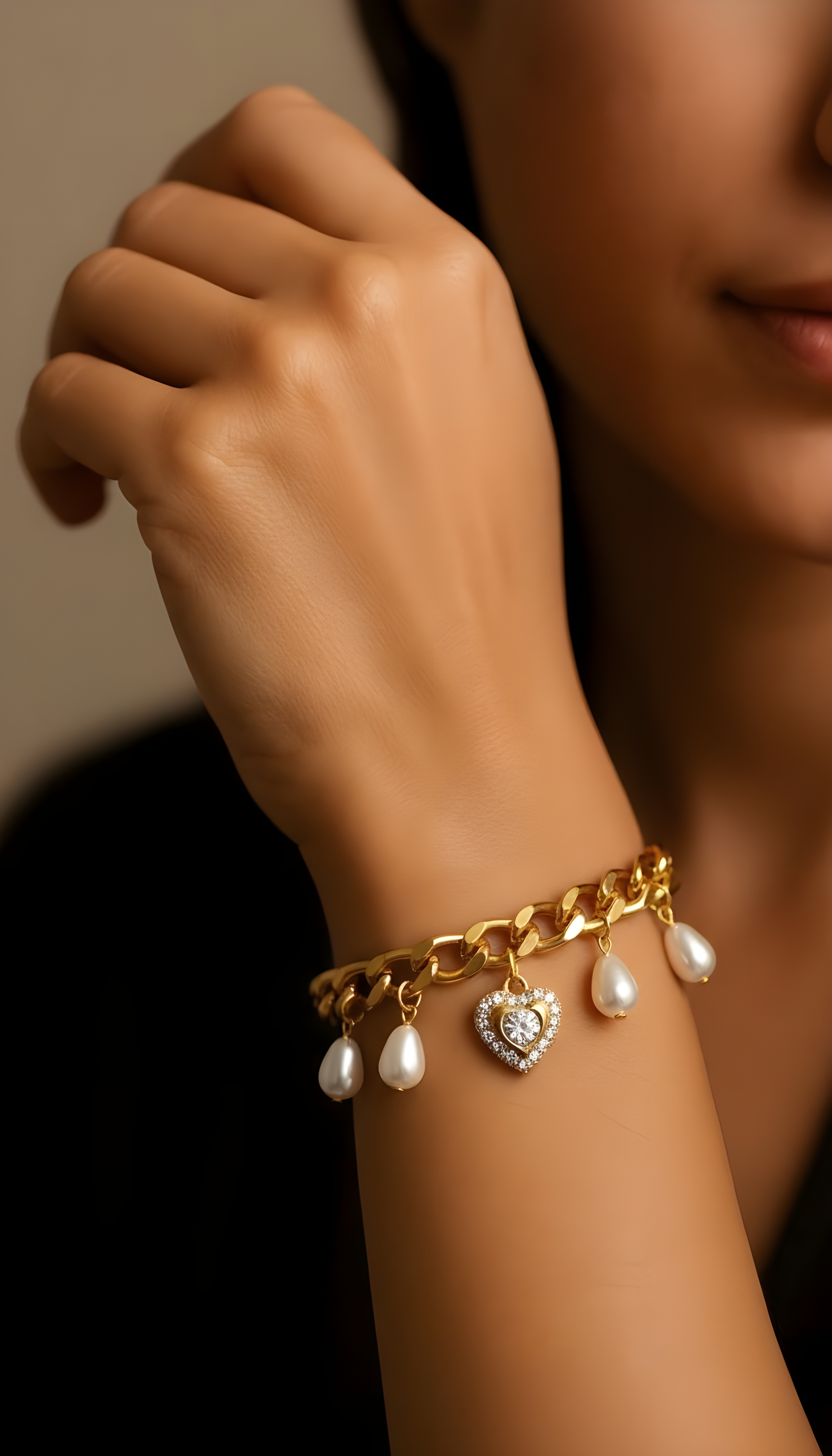 Pulso dorado con perlas