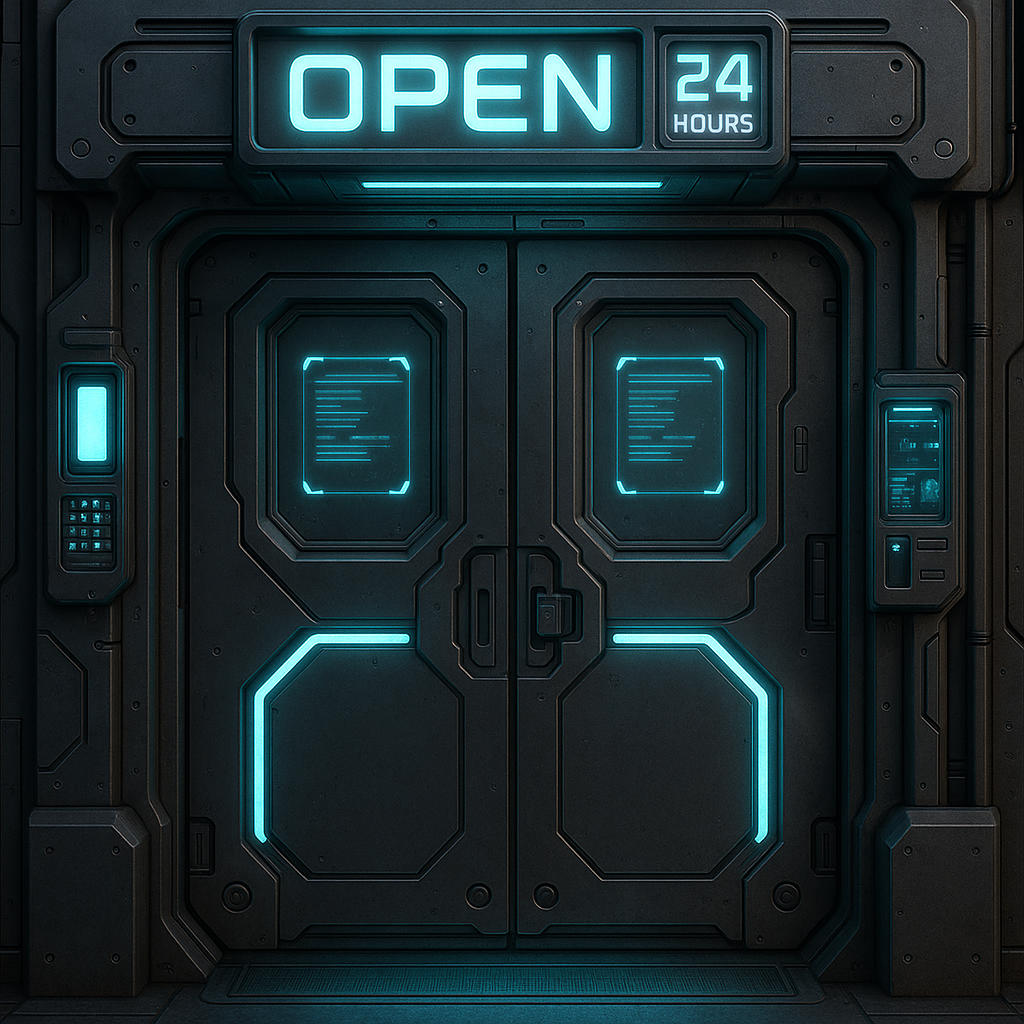 Futuristic Storefront Door Image (1024 × 1024) — Instant Download