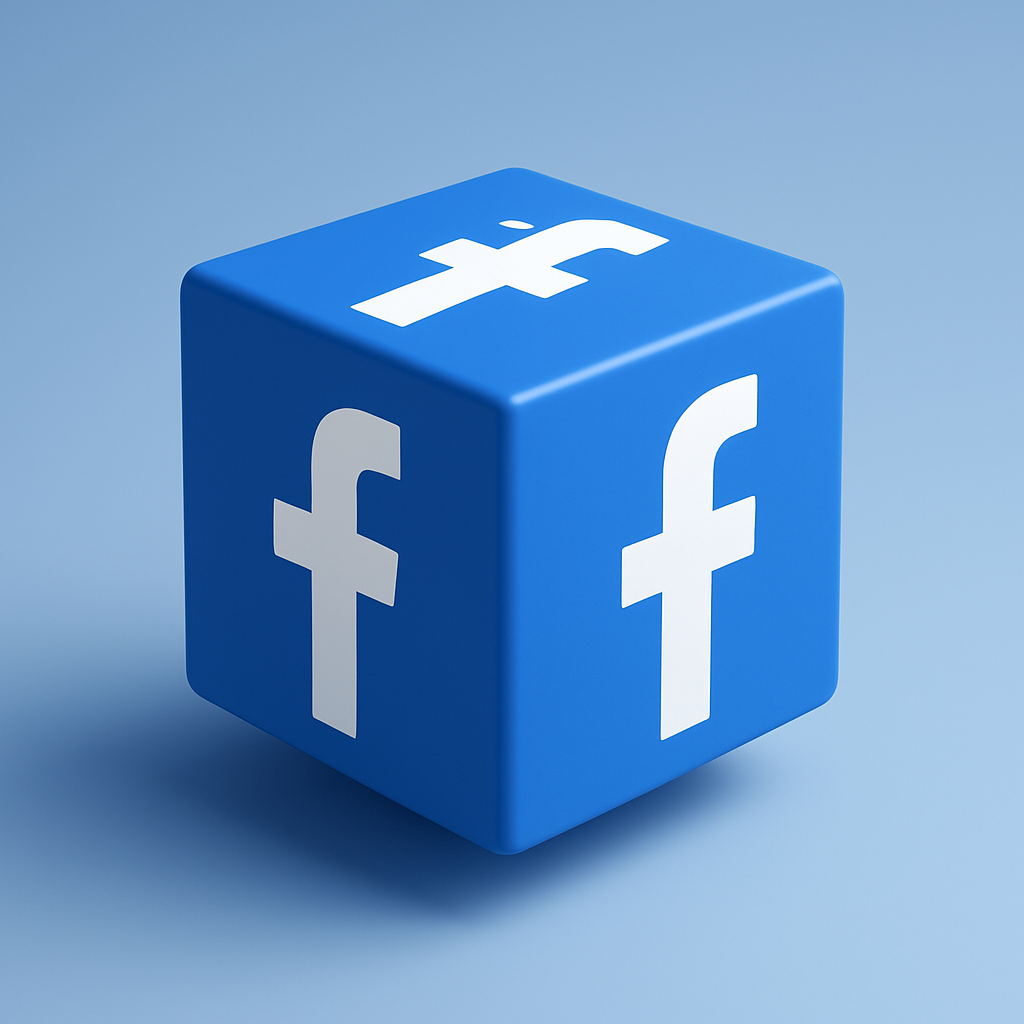 3D Facebook Cube Image (1024 × 1024) — Blue Background — Instant Download