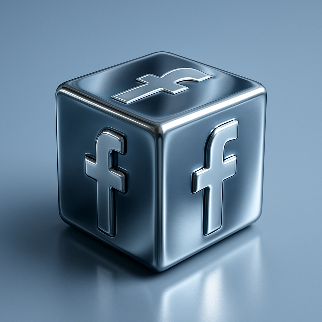 3D Facebook Cube Image (1024 × 1024) — Blue Background — Instant Download
