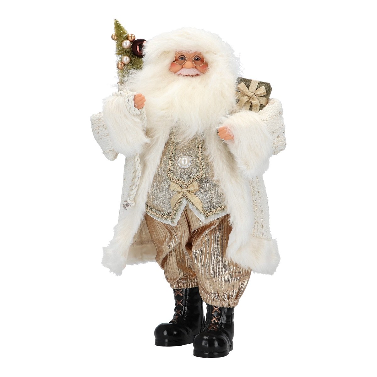 Babbo Natale bianco e oro H 40 cm