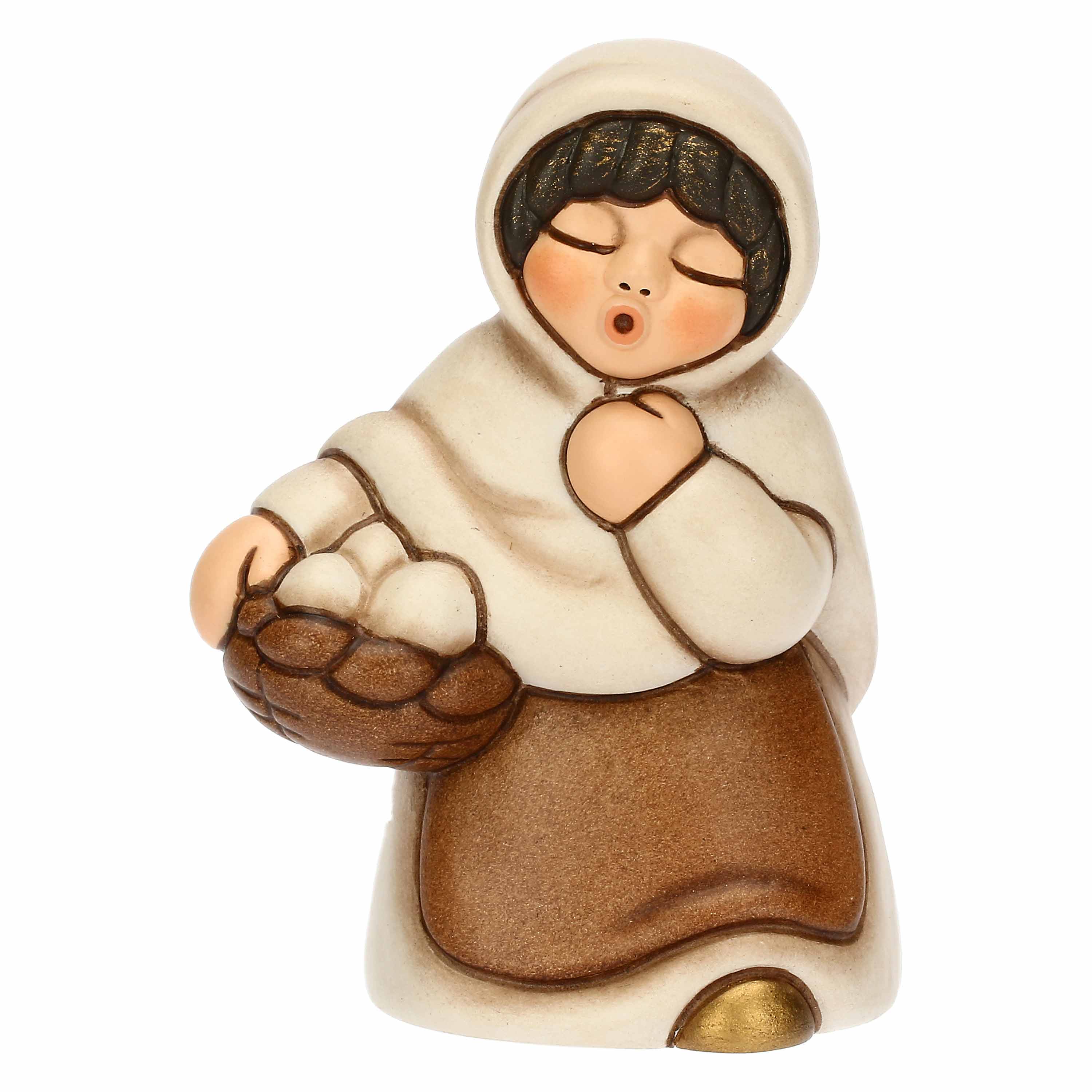 Donna con cesto di uova in ceramica Presepe (Classico, BLU, bianco, blu)