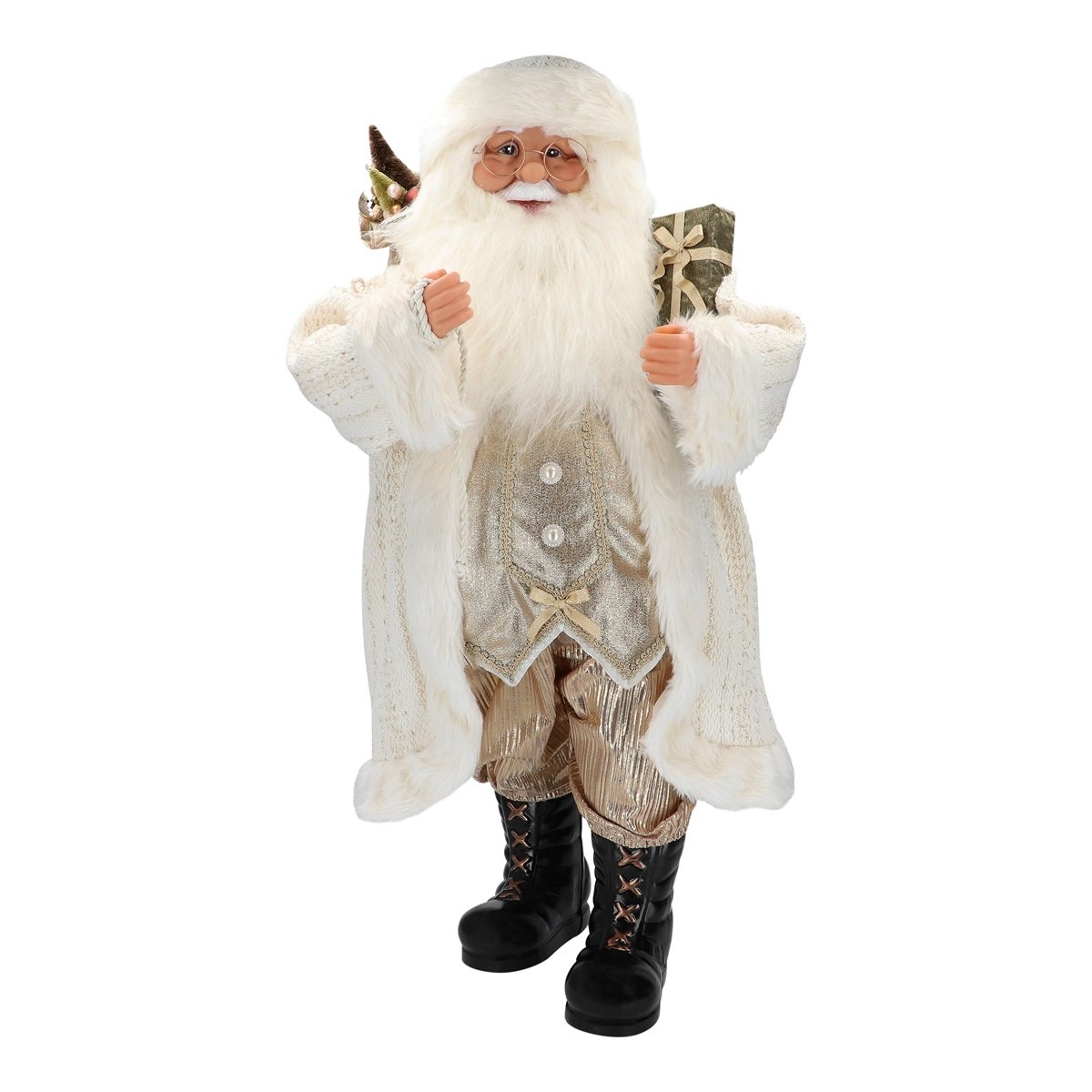Babbo Natale bianco e oro H 80 cm