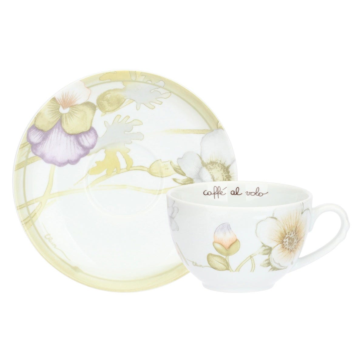 Set 2 tazze colazione con piattino in porcellana Bloom