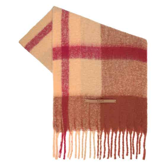 Sciarpa in poliestere a quadri con frange