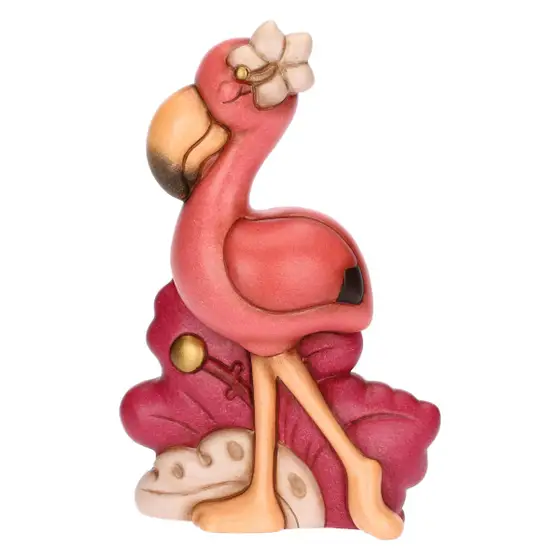 Fenicottero Rose con fiore in ceramica, grande Thun