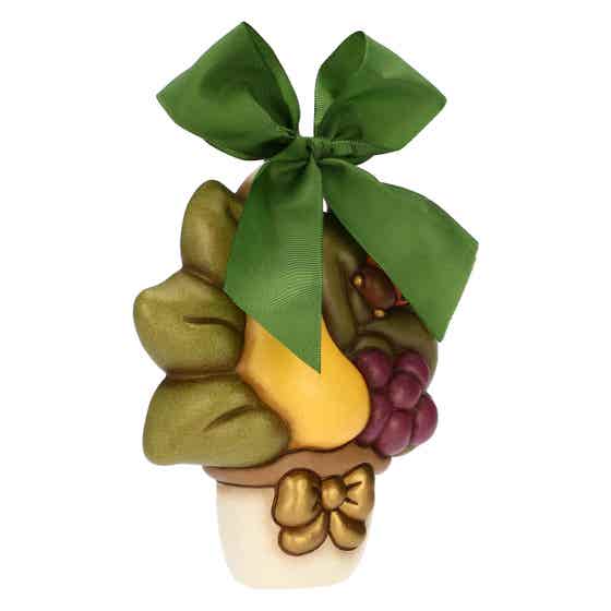 Formella in ceramica vasetto con frutta e coccinella AbbracciAMI