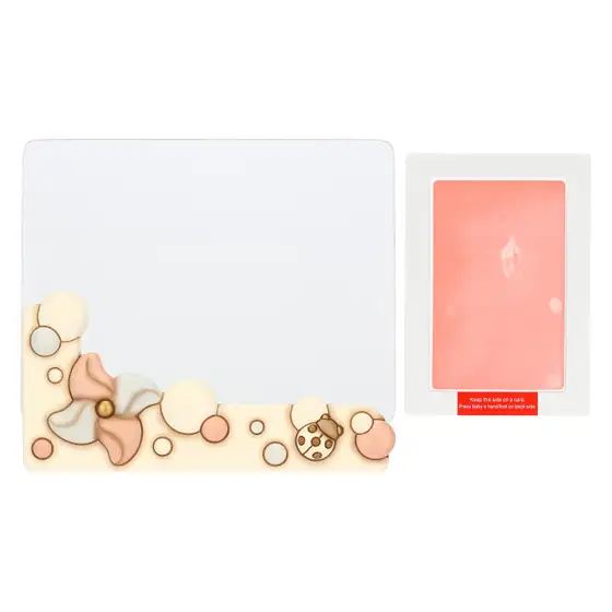 Portafoto in ceramica e vetro girandola e coccinella con calco manina Thun