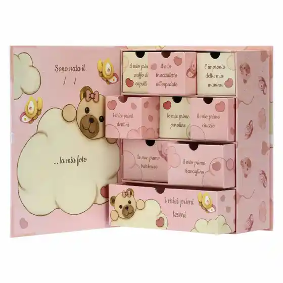 Scatola ricordi rosa con Teddy Thun