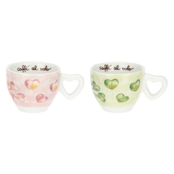 Set 2 tazze espesso Cuori in fiore con zuccheriera