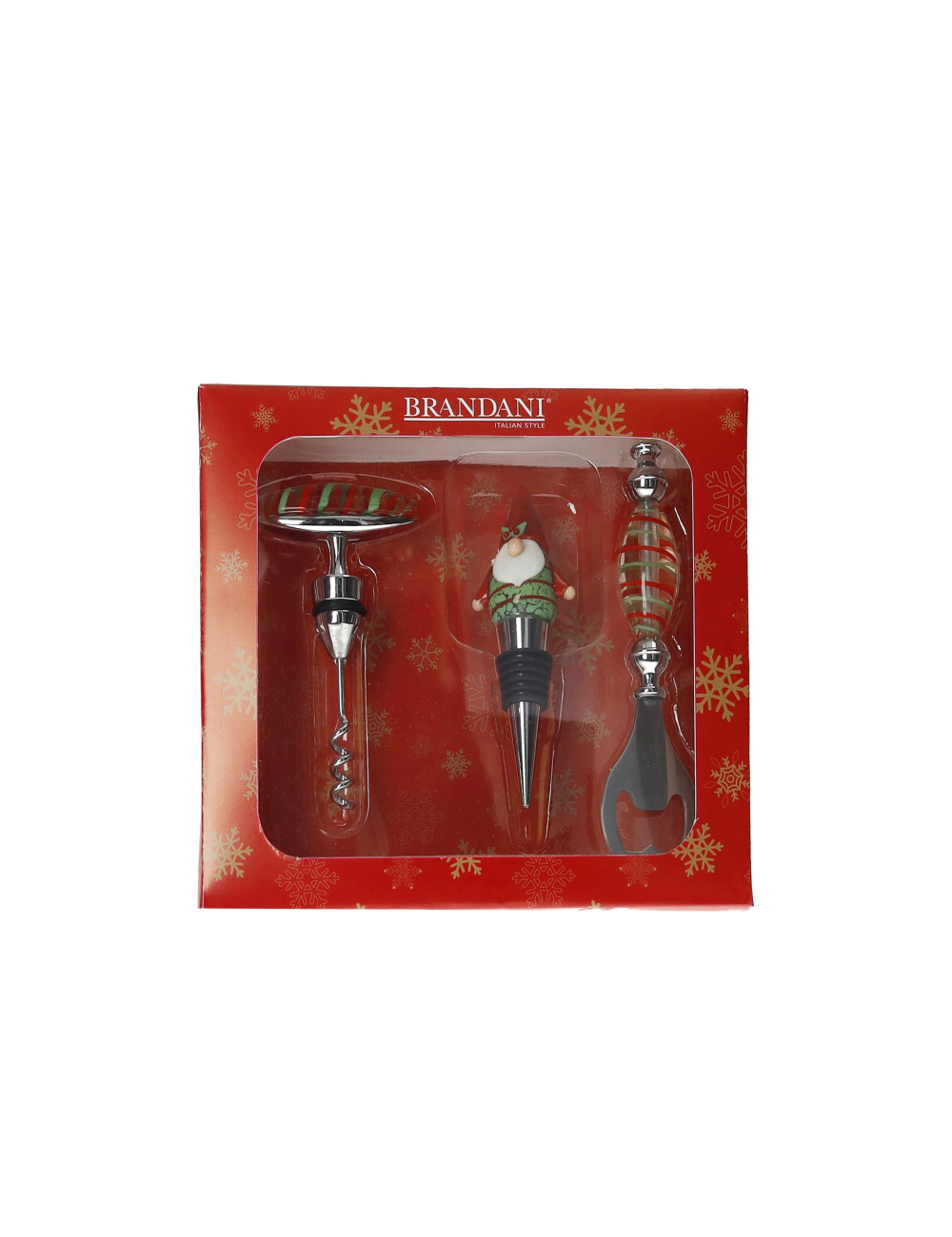Set vino per natale 3 pezzi vetro/inox/zinco